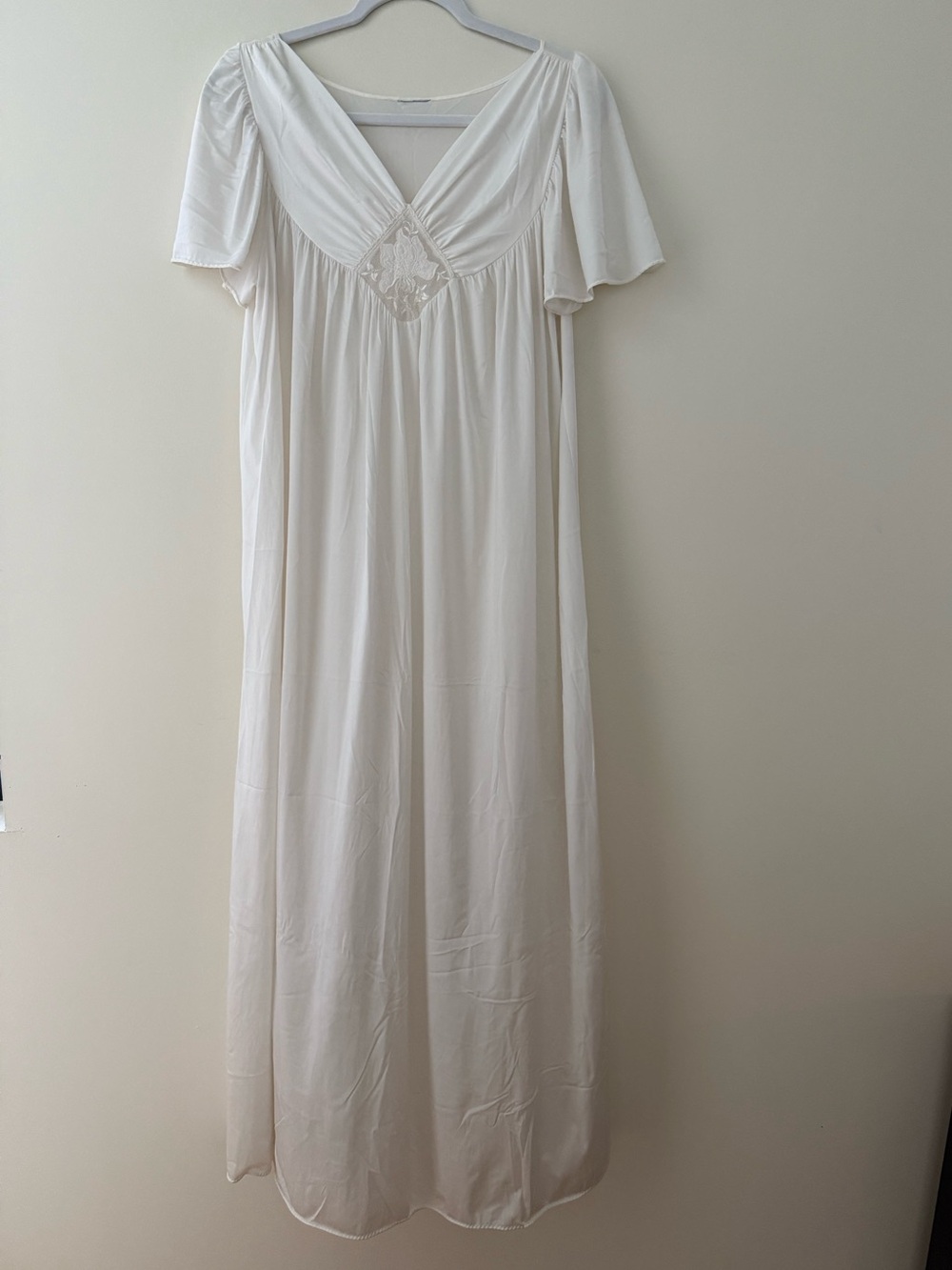 Vintage Vanity Fair White Long Lace-Yoke Nightgown